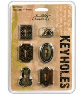 Tim Holtz Key Holes - 5 keyholes and 10 Long Fasteners
