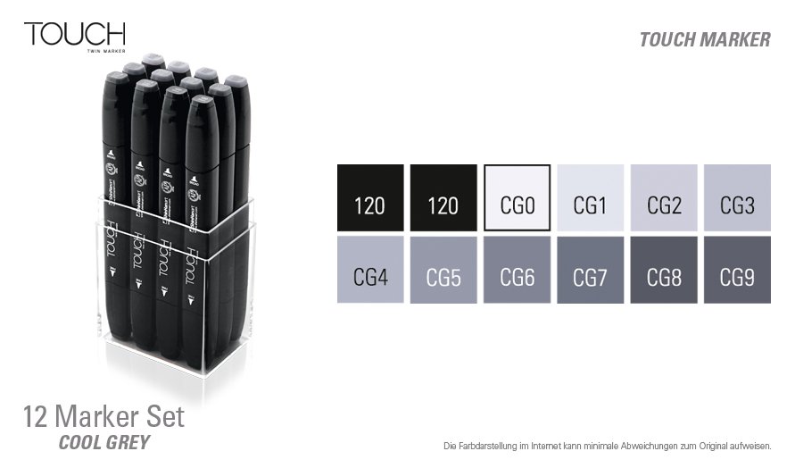 Shinhan Touch Marker "CG" (Cool Grey) Color - Set of 12