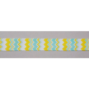 GrossGrain 1 Inch Ribbons - Chevron Style - Yellow and Blue
