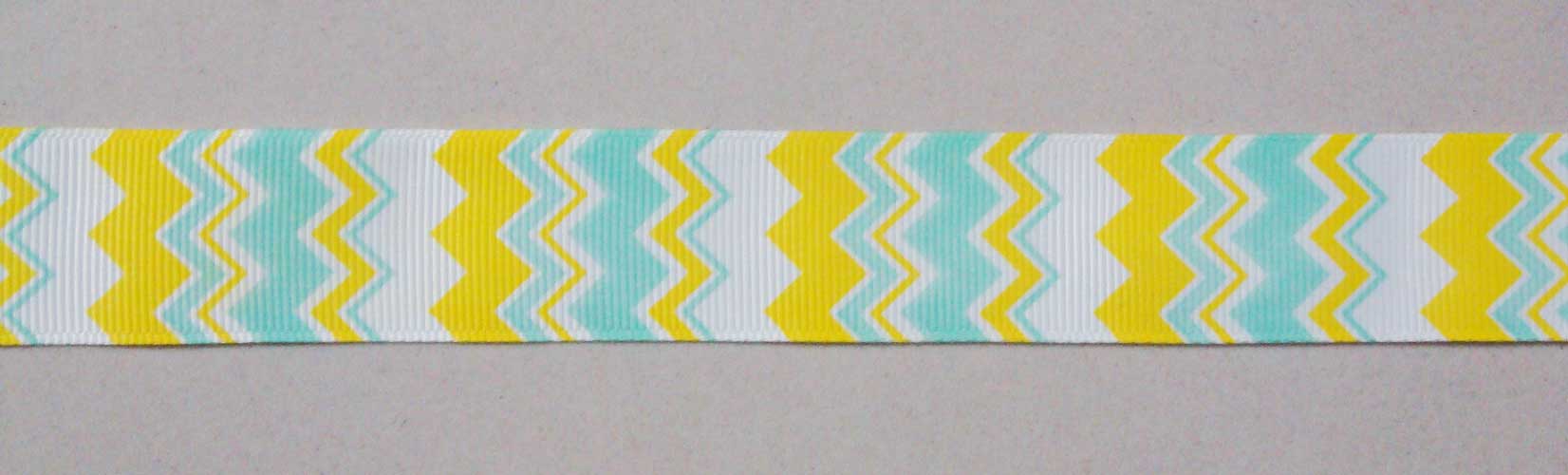 GrossGrain 1 Inch Ribbons - Chevron Style - Yellow and Blue