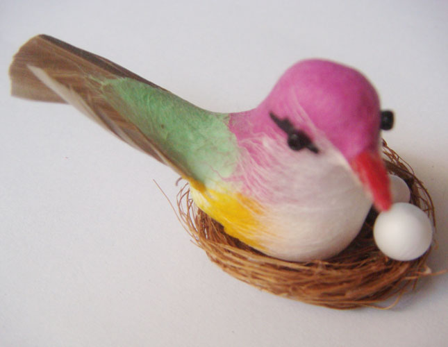 Artificial Bird with Nest and Eggs - Purple