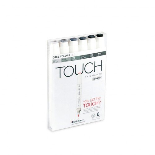 Shinhan Touch Twin Brush Markers (Set of 6 Grey Shades)