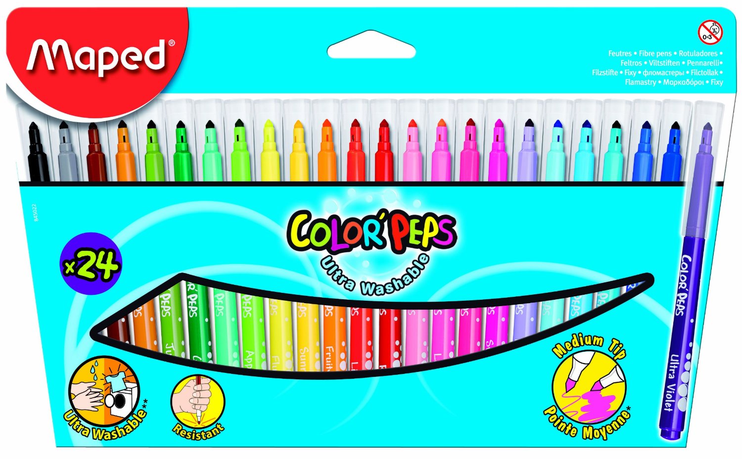 MAPED COLOR PEPS 24x Felt Tip Colouring Pens with Medium Tips