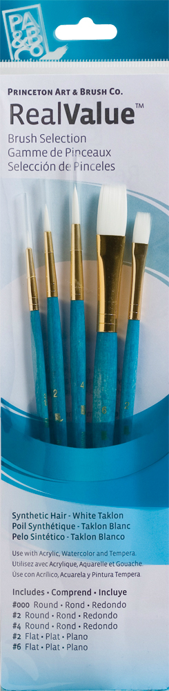 Princeton Real Value Synthetic - White Taklon Short Handle Brush Set (Set of 5 Brushes) - 5