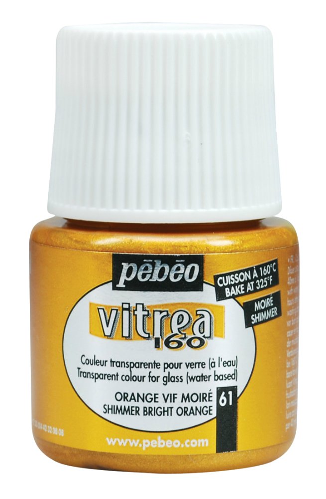 Pebeo Vitrea 160 Shimmer Glass Paint 45ml Bottle - Bright Orange
