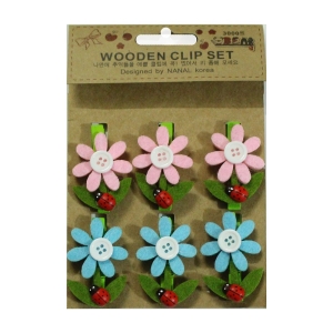 Wooden Clip Set - Flower with beetles