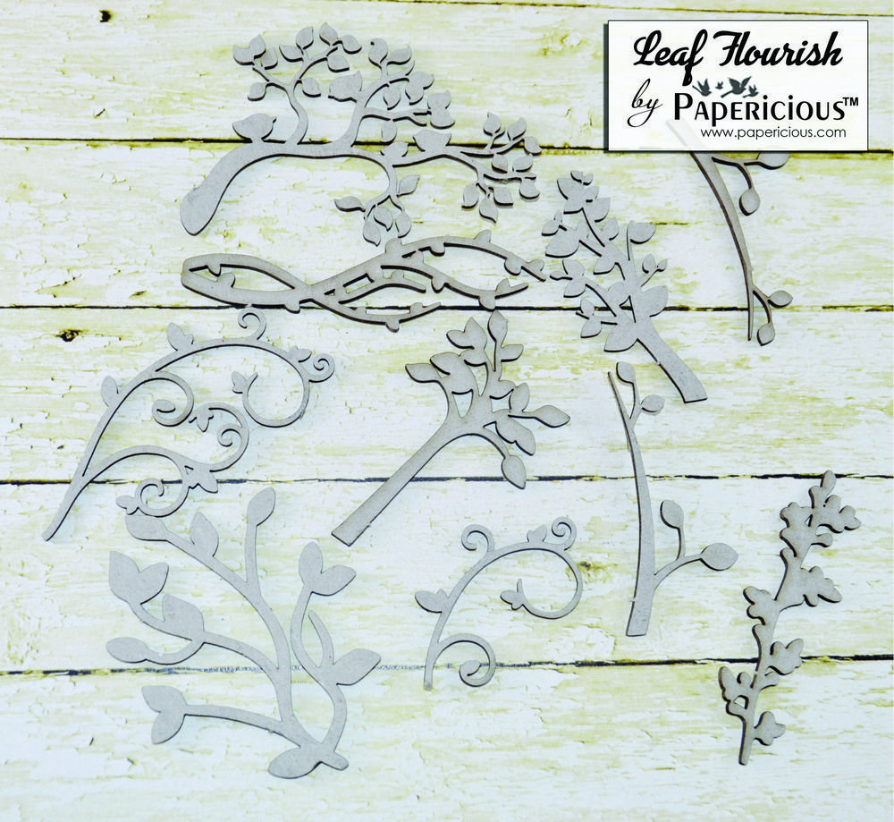 Papericious Collage Chipboard Elements - Leaf Flourishes