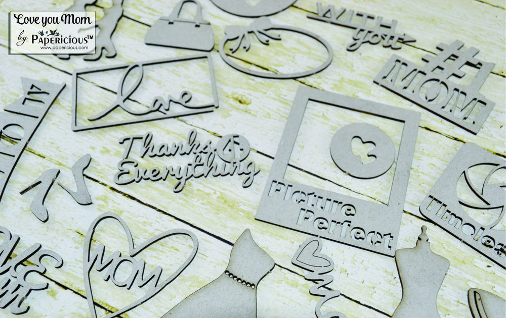 Papericious Themed Chipboard Elements - Love you Mom