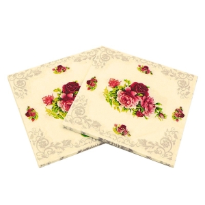 A pack of 12 by 12 inch Decoupage Napkins(5 pcs) - Red and Pink Florals