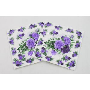 A pack of 12 by 12 inch Decoupage Napkins(5 pcs) - Cluster of Roses (Purple)