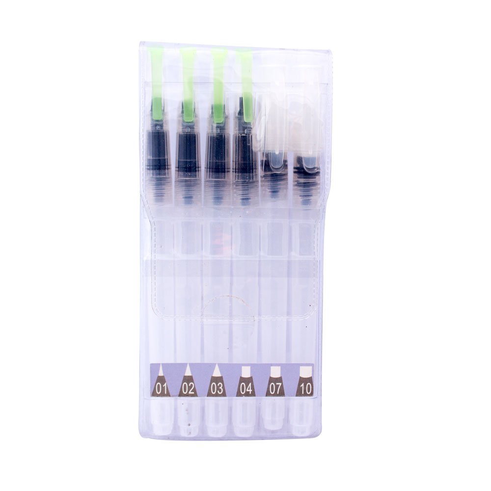 Hakims Water Brush Pen Set of 6 (Long Barrel) - No 01, 02, 03, 04, 07, 10