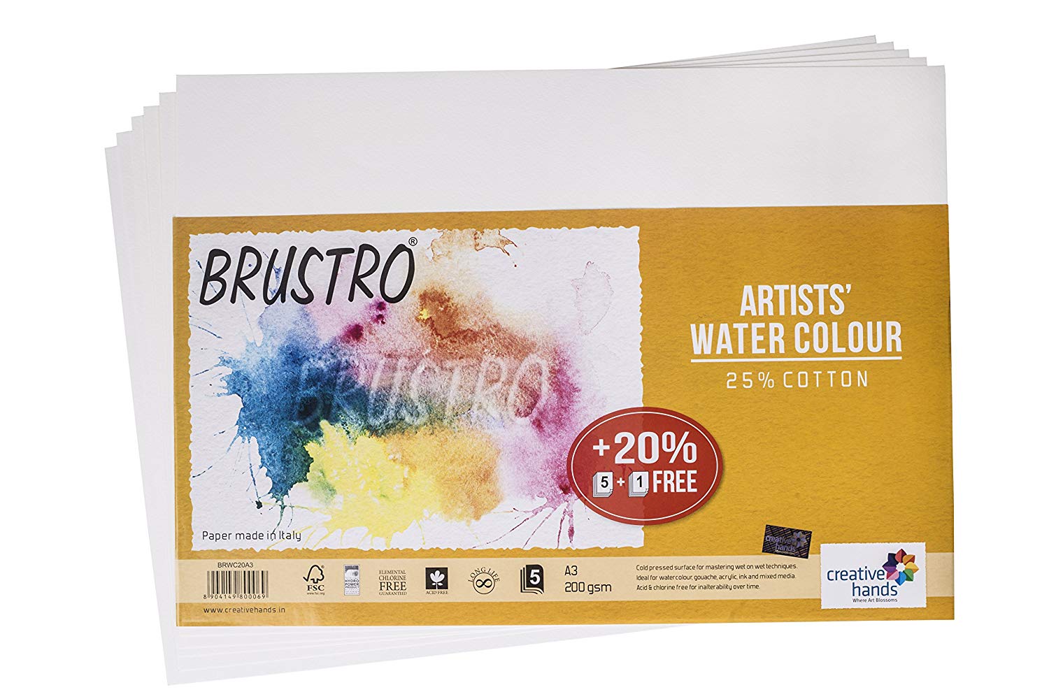 Brustro Artists Watercolour Paper (25% Cotton) - 200 gsm - A3