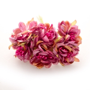 Fabric Flowers with pollens - Shimmery Pink with Cream (Set of 6 roses)