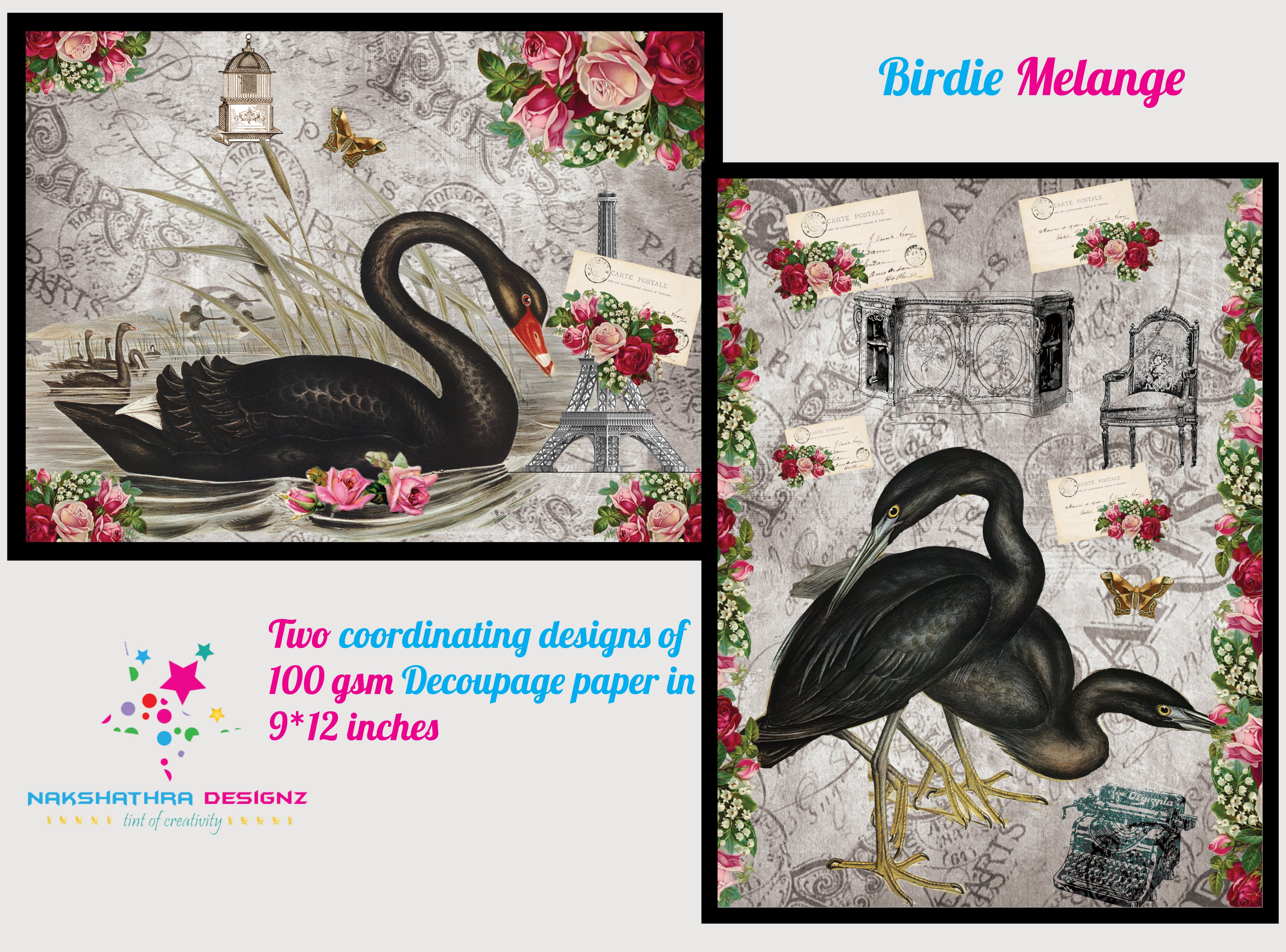 Nakshathra Designz Decoupage paper - Birdie Melange