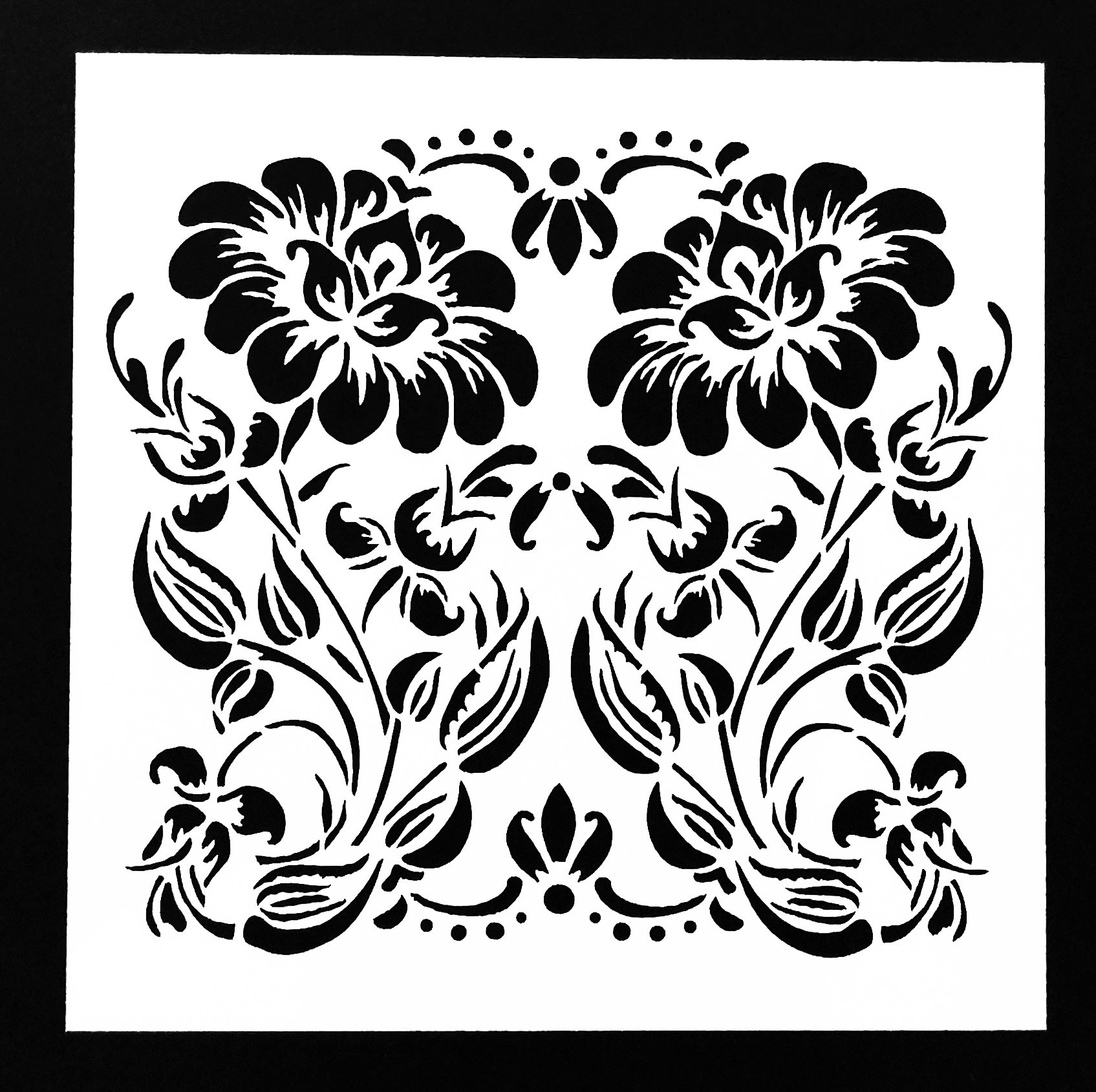 Stencil - Mirrored florals (5 by 5 inch)