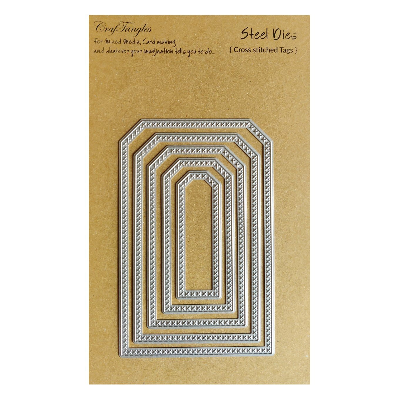 CrafTangles Steel Dies - Cross Stitched Tags (Set of 5 dies)