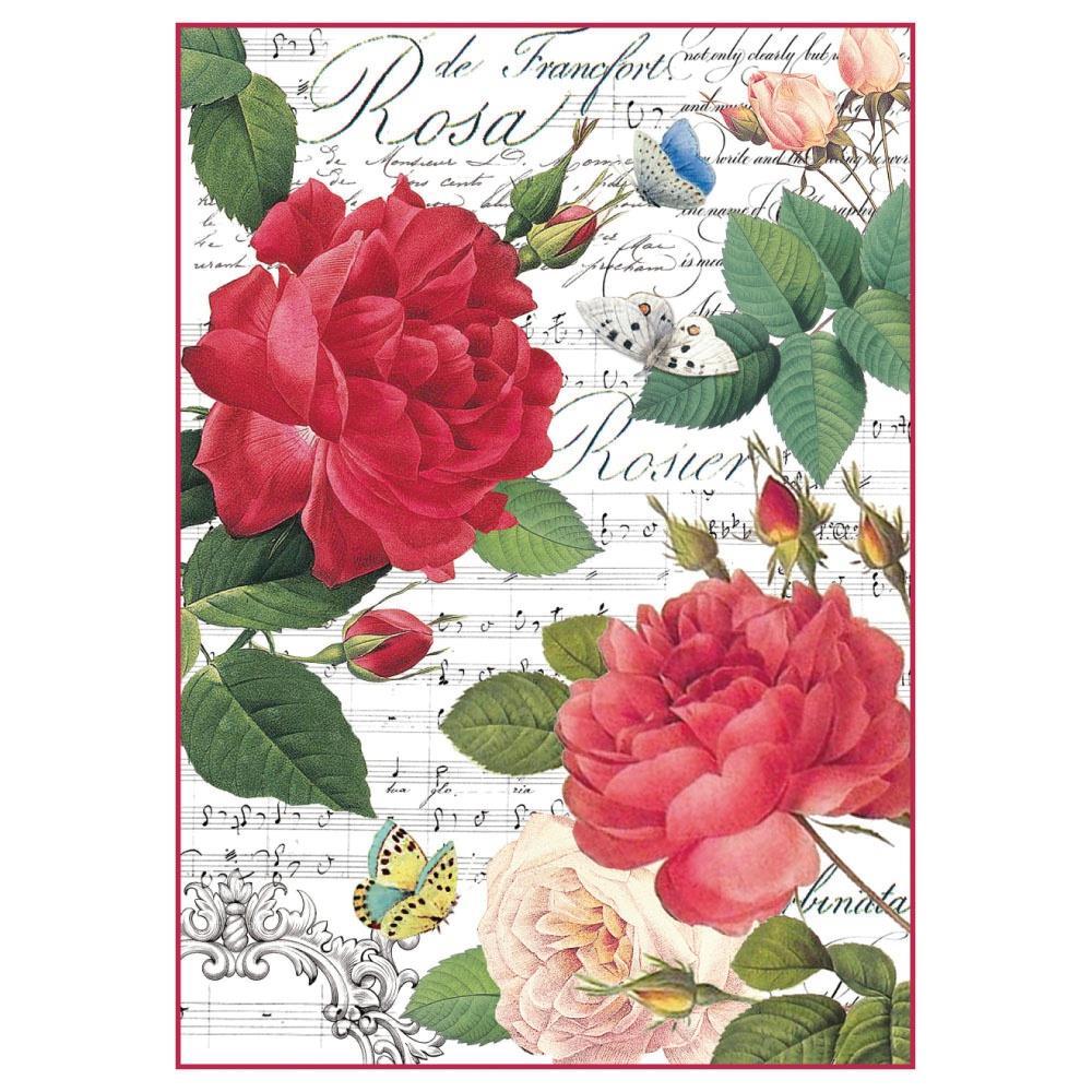 Stamperia Rice Paper A4 - Red roses and Music