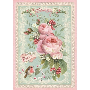 Stamperia Rice Paper A4 - Pink Christmas Rose