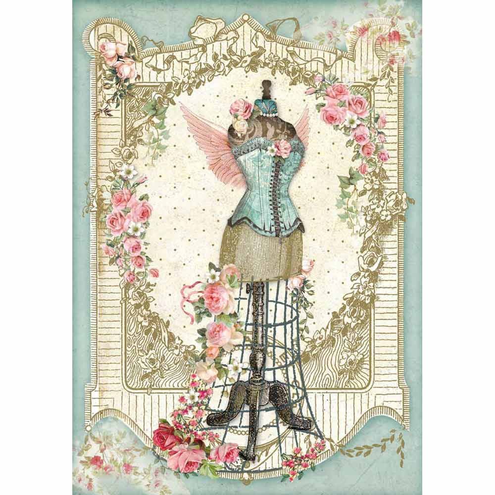 Stamperia Rice Paper A4 - Mannequin with Flowers