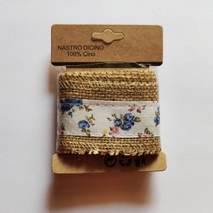 Printed Jute Ribbon - Pink and blue florals (J5FC0060-04)