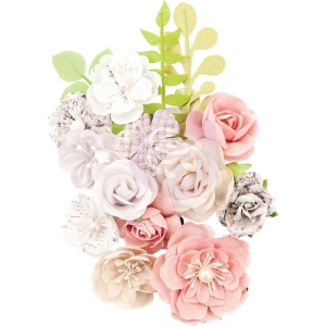 Prima Marketing Lavender Frost Fabric Flowers 15/Pkg