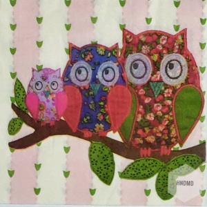 A pack of 12 by 12 inch Decoupage Napkins(5 pcs) - Owls