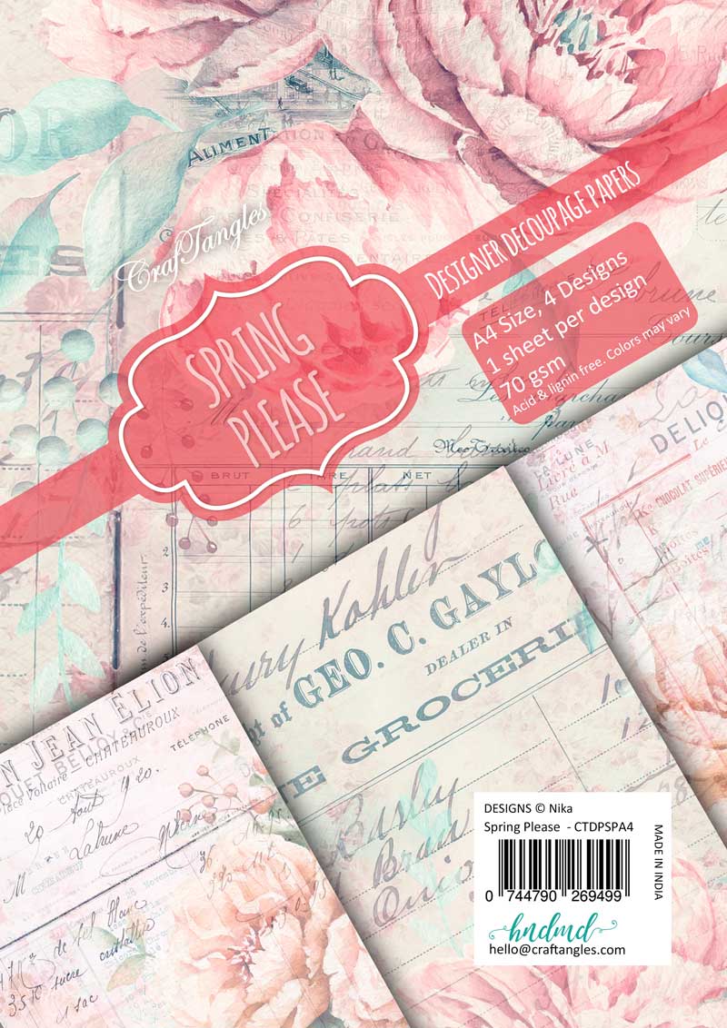 CrafTangles Decoupage Paper Pack - Spring Please (A4) - 4 sheets