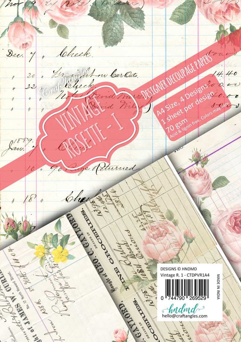CrafTangles Decoupage Paper Pack - Vintage Rosette 1 (A4) - 4 sheets