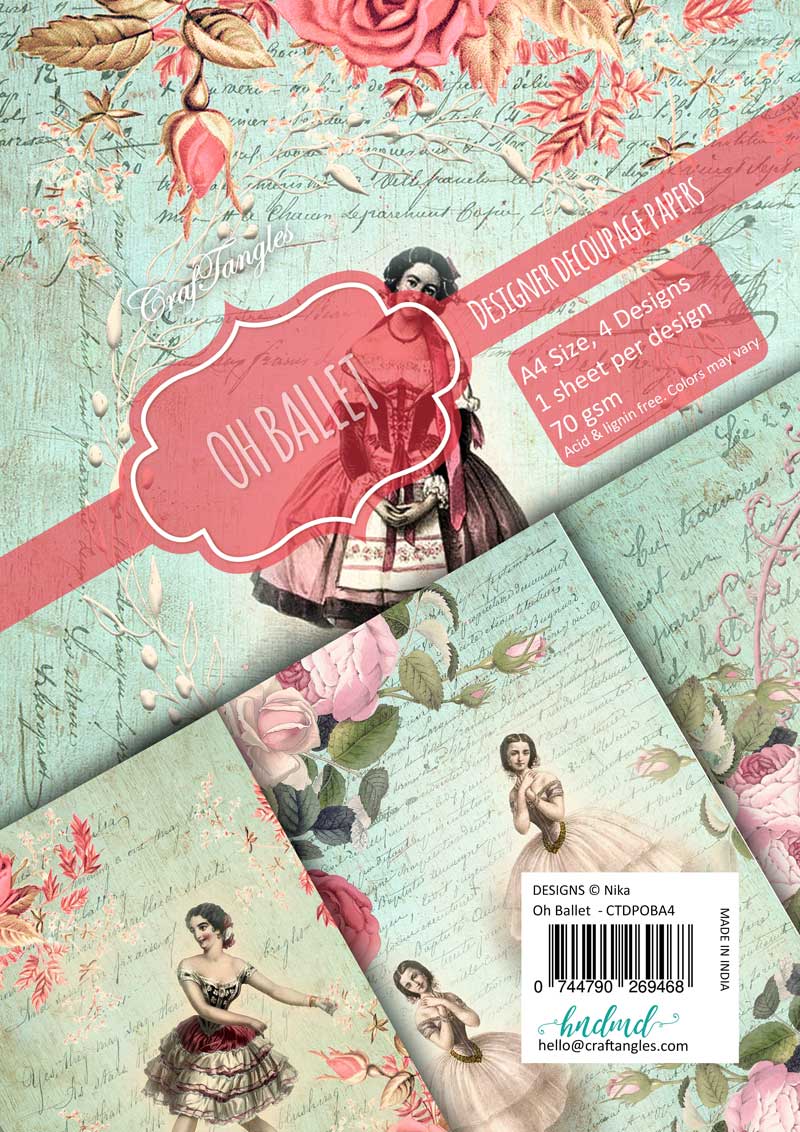 CrafTangles Decoupage Paper Pack - Oh Ballet (A4) - 4 sheets
