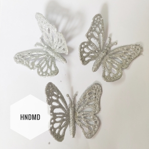 Large Glitter Butterflies (pack of 5) - Silver