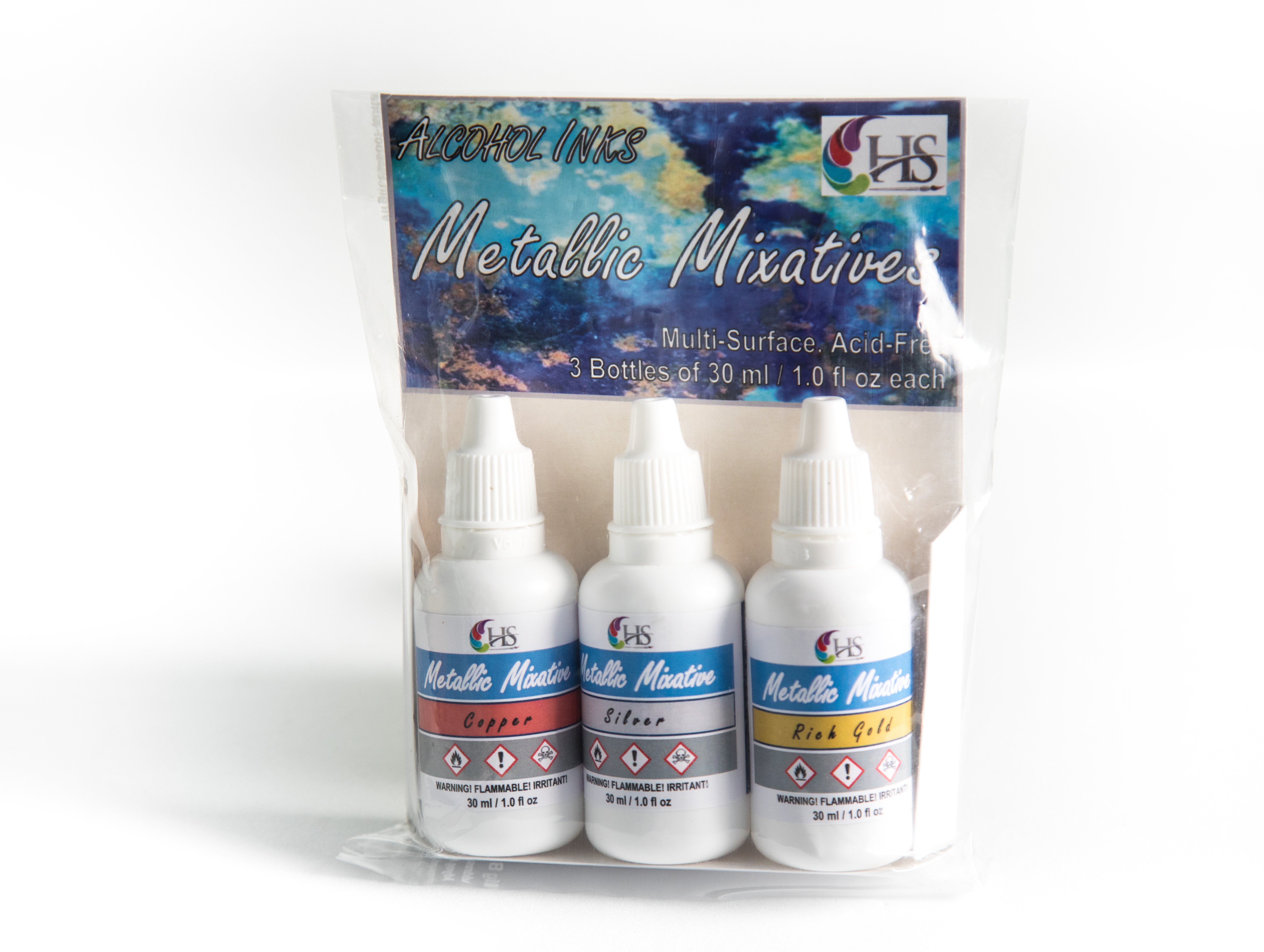 HS Alcohol Inks - Metallic Mixatives (Set of 3) - Gold, Copper and SIlver