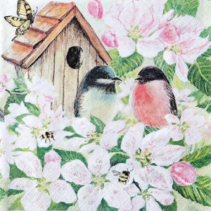 A pack of 12 by 12 inch German Decoupage Napkins ( 5 pcs ) - Birds and Blossoms
