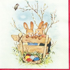 A pack of 12 by 12 inch German Decoupage Napkins ( 5 pcs ) - Bunny Friends