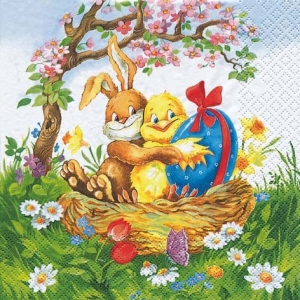 A pack of 12 by 12 inch German Decoupage Napkins ( 5 pcs ) - Easter Friends