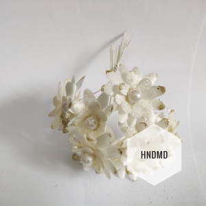 Fabric Glitter Flowers - Cream (Pack of 12)