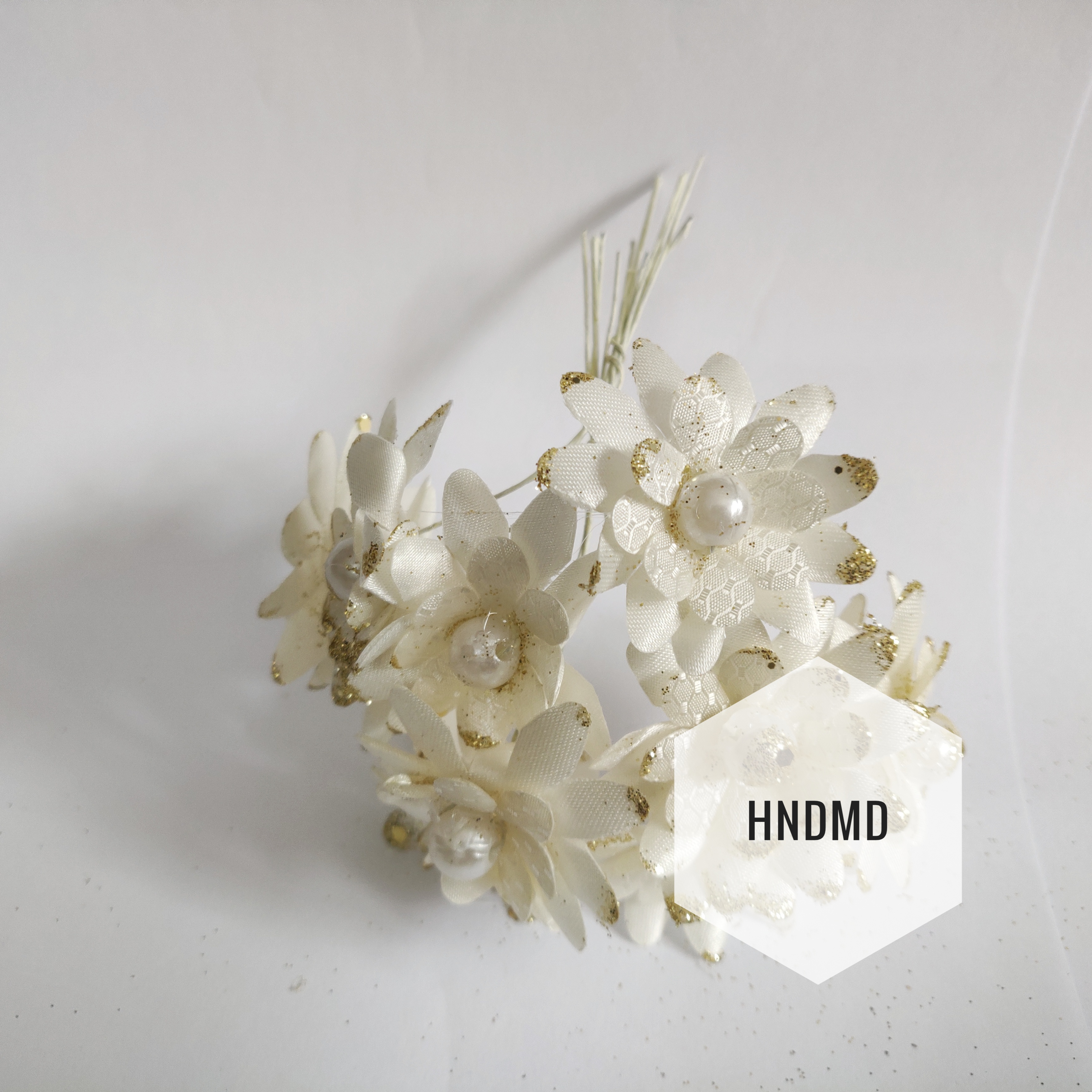Fabric Glitter Flowers - Cream (Pack of 12)
