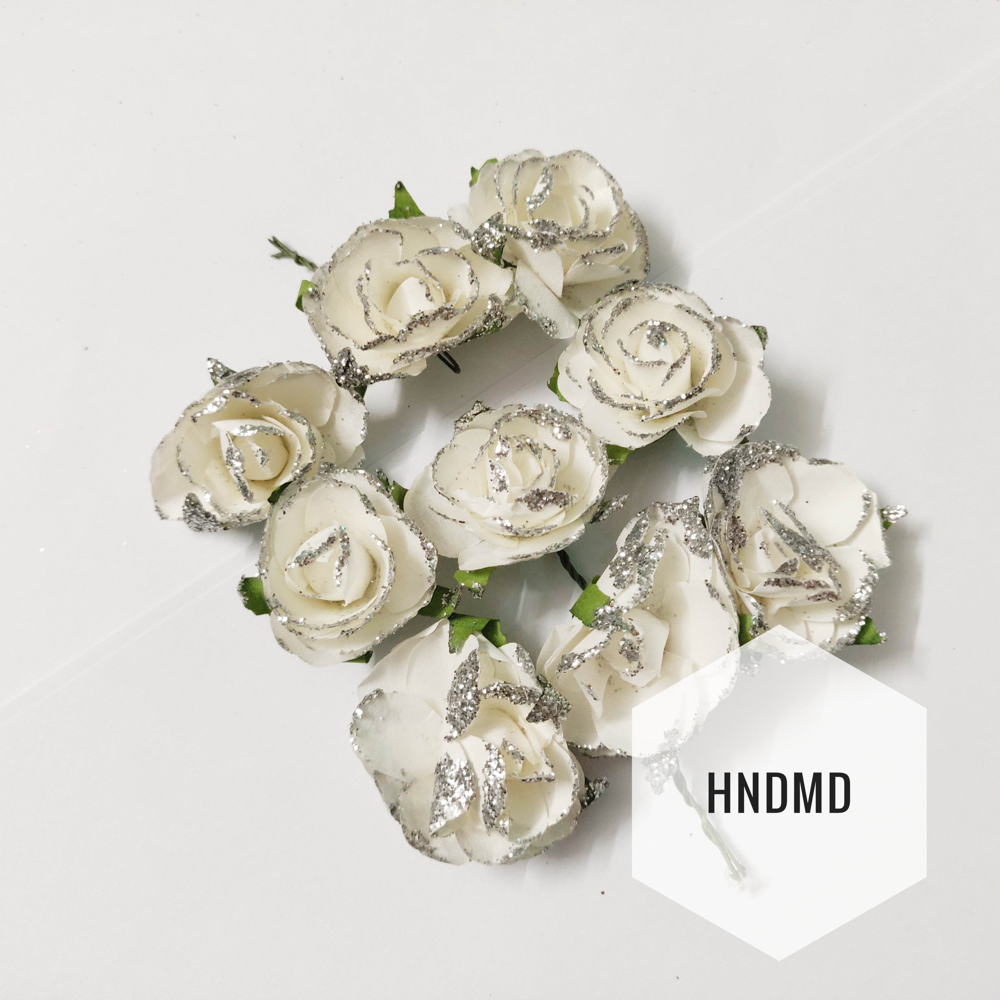 Glitter Paper Flowers - White (Pack of 24 flowers)