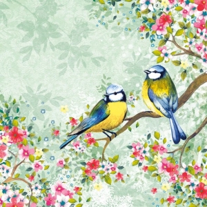 German Decoupage Napkins (5 pcs) - Bird Watching Green