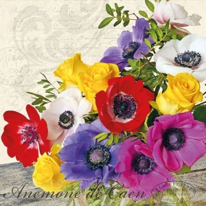 A pack of 12 by 12 inch German Decoupage Napkins (5 pcs) - Anemone De Caen