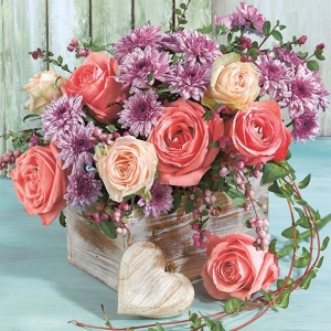 German Decoupage Napkins (5 pcs) - Roses and Chrysanthemus Flowers