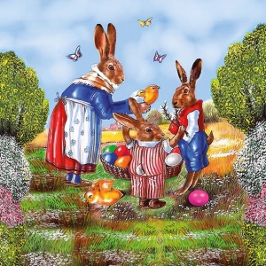 German Decoupage Napkins (5 pcs) - Family of Rabbits