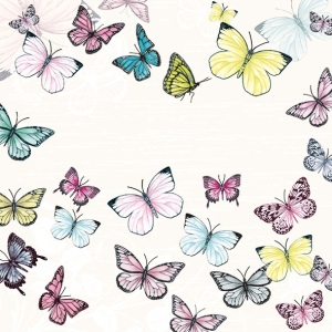A pack of 12 by 12 inch German Decoupage Napkins (5 pcs) - Butterfly with White Background
