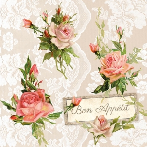 German Decoupage Napkins (5 pcs) - Roses on Lace
