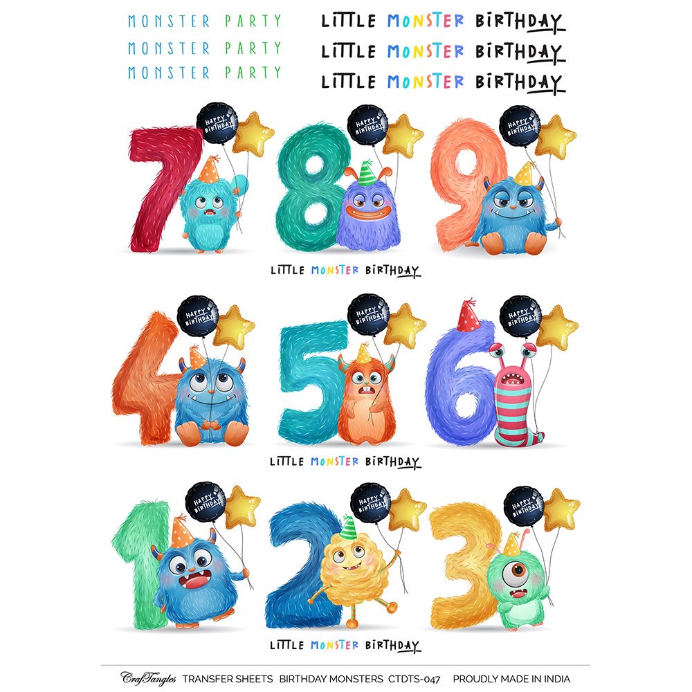 CrafTangles A4 Transfer It Sheets - Birthday Monsters