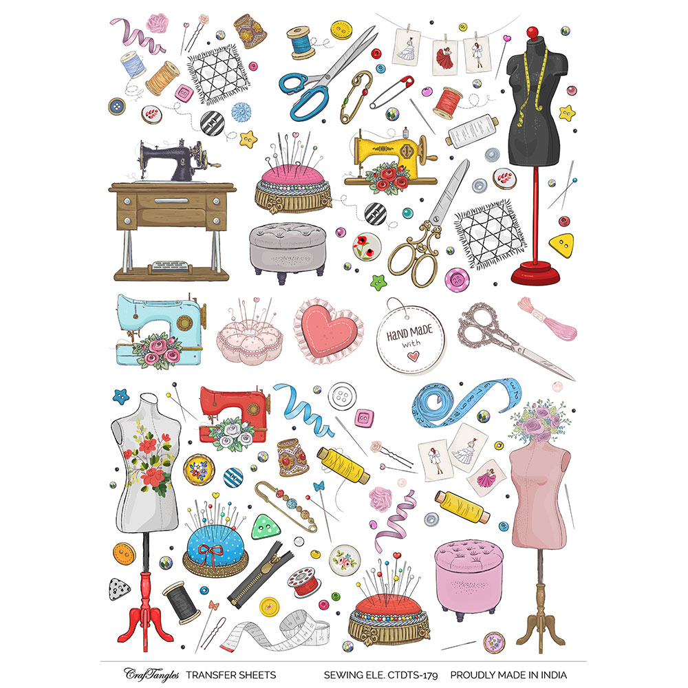 CrafTangles A4 Transfer It Sheets - Sewing Elements