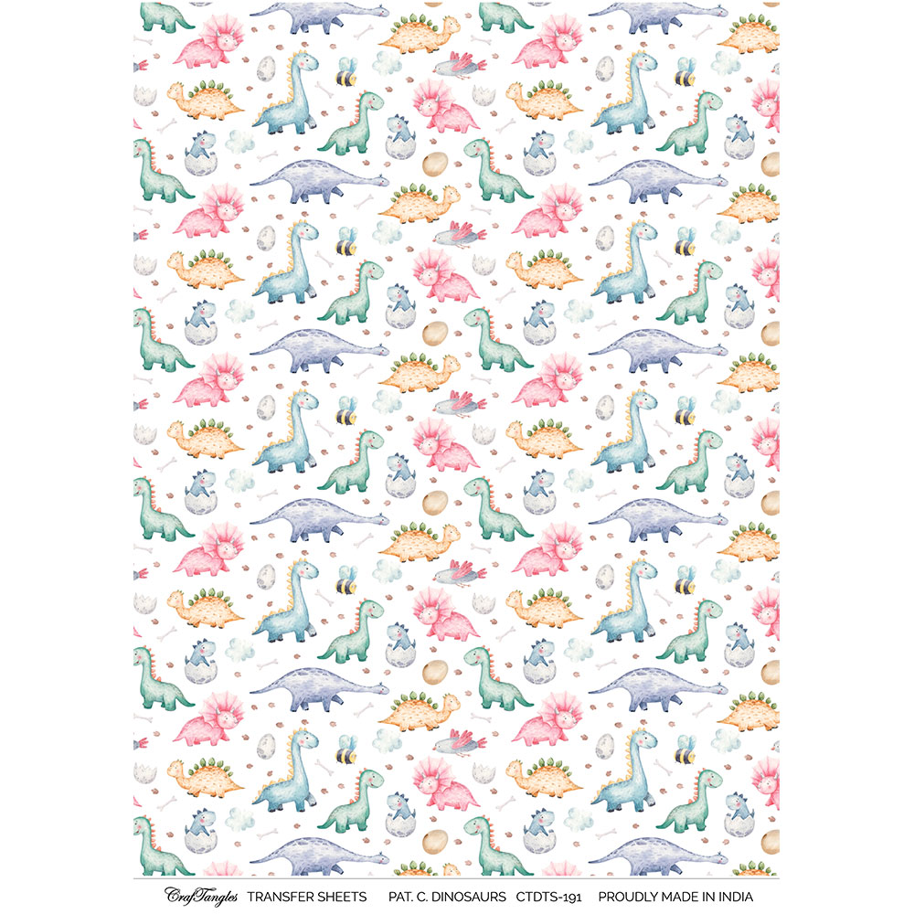 CrafTangles A4 Transfer It Sheets - Pattern Cute Dinosaurs