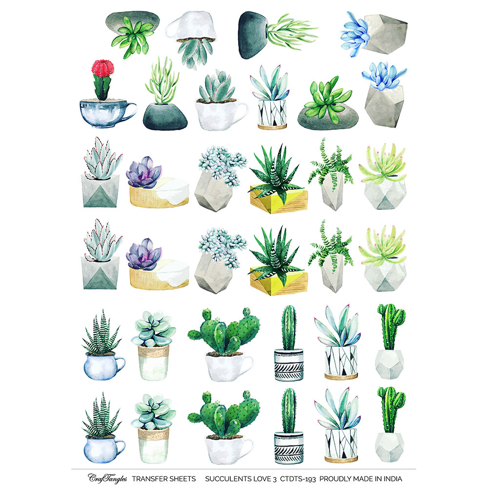 CrafTangles A4 Transfer It Sheets - Succulents Love 3