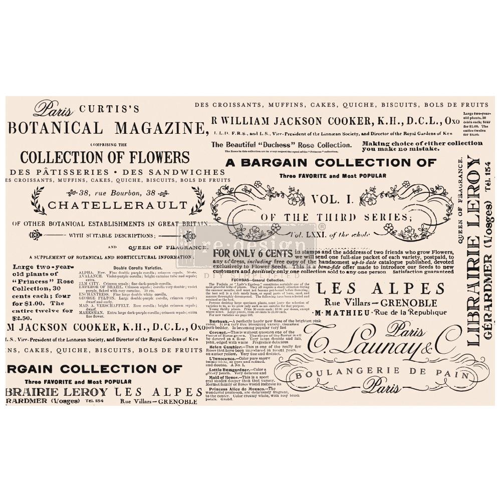 Prima Marketing Re-Design Mulberry Tissue 19"x30" - Floral Text