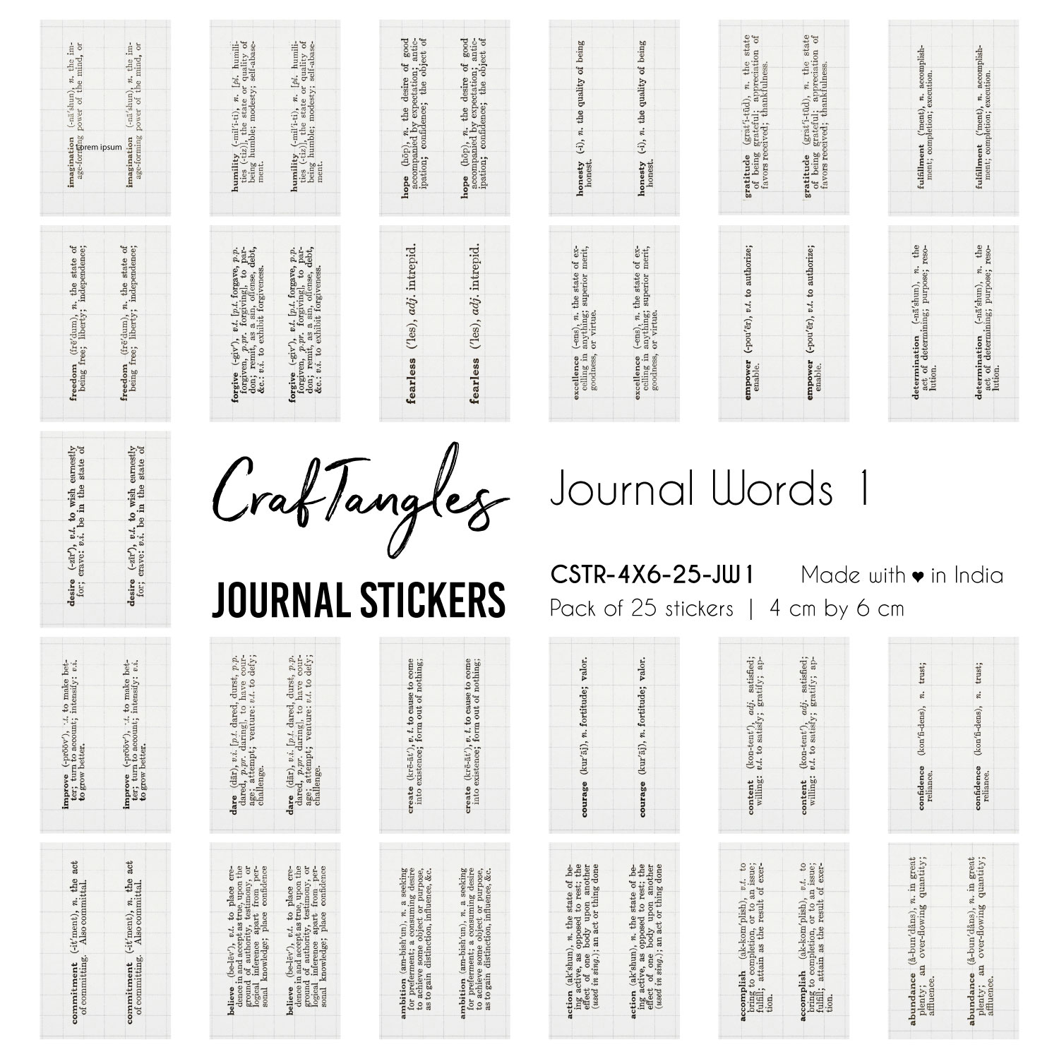 CrafTangles Journal Stickers 4 by 6 cm (Pack of 25 designs) - Journal Words 1