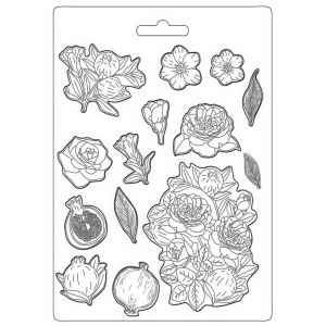 Stamperia Soft Maxi Mould 8.5"X11.5" - Pomegranade & Flowers, Casa Granada